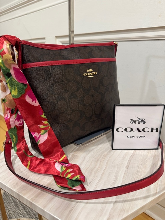 Coach Handbags - Coach File Messenger Brown Red Signature Crossbody